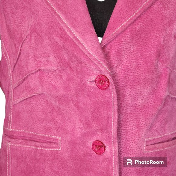 #064. EUC Pink Suede Leather Maxima Button Blazer-Wilsons Leather Leather - Picture 5 of 6